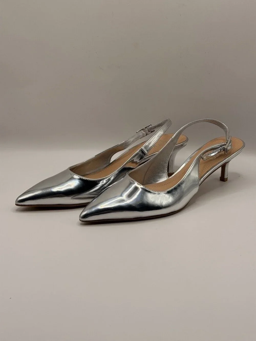 Franco Sarto Womens Kate Silver Slingback Pump Heel Sz 6.5